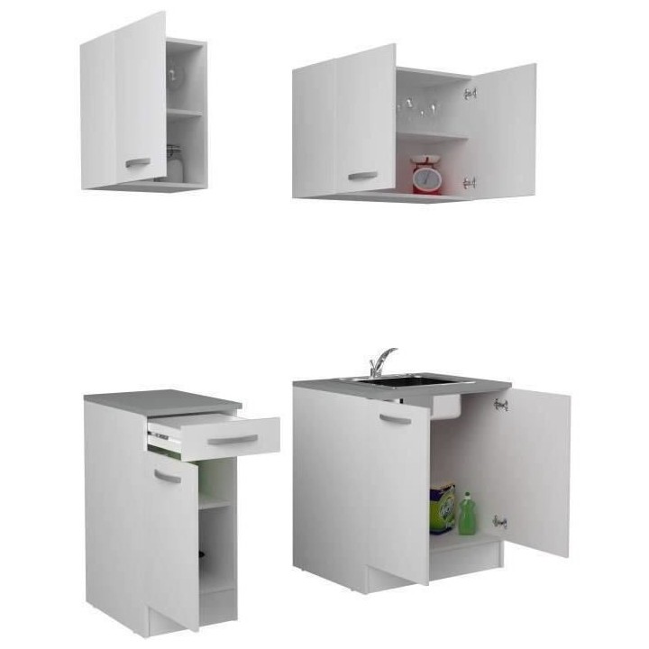 Cuisine complete OSLO - L 180cm - Blanc Mat - Plan de travail inclus