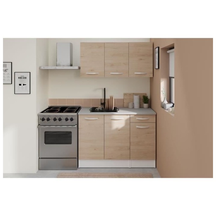 Cuisine complete OSLO - L 180cm - Chene - Plan de travail inclus