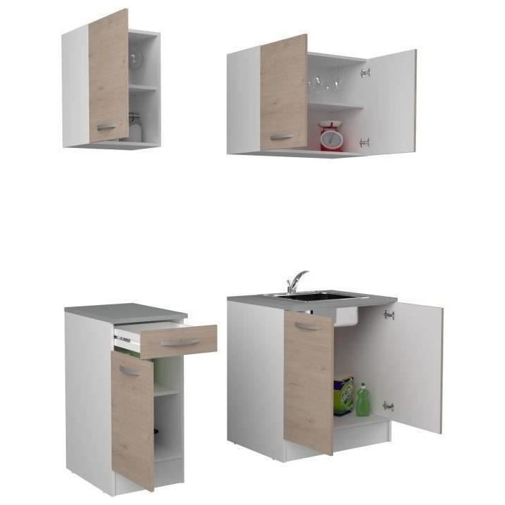 Cuisine complete OSLO - L 180cm - Chene - Plan de travail inclus