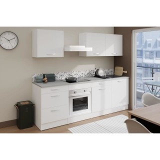 Cuisine Complete OSLO - L 240cm - Blanc - Plan de travail Inclus