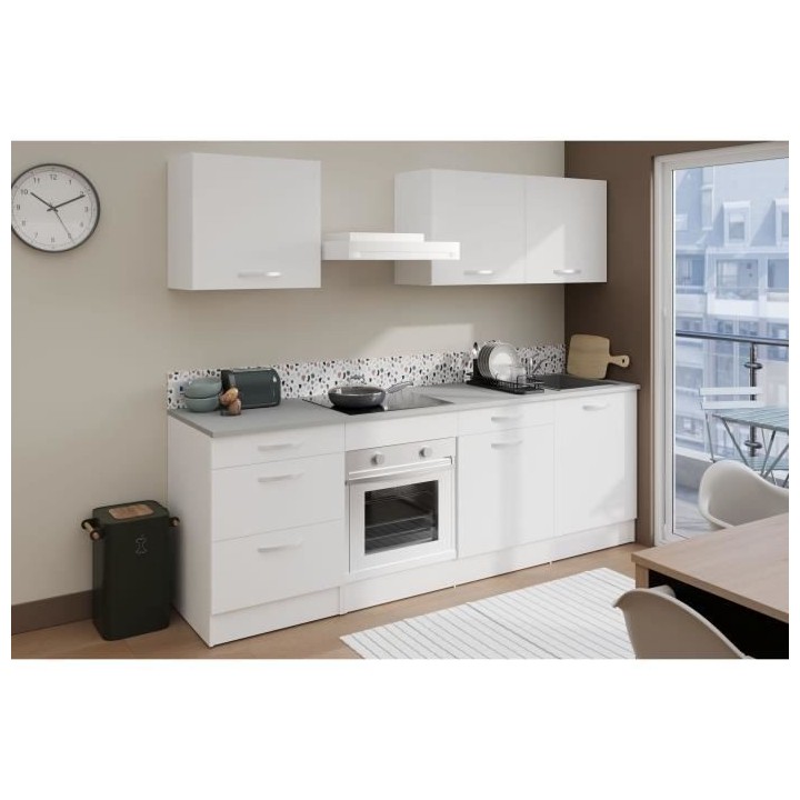 Cuisine Complete OSLO - L 240cm - Blanc - Plan de travail Inclus