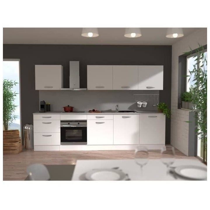 Cuisine Complete OSLO - L 240cm - Blanc - Plan de travail Inclus