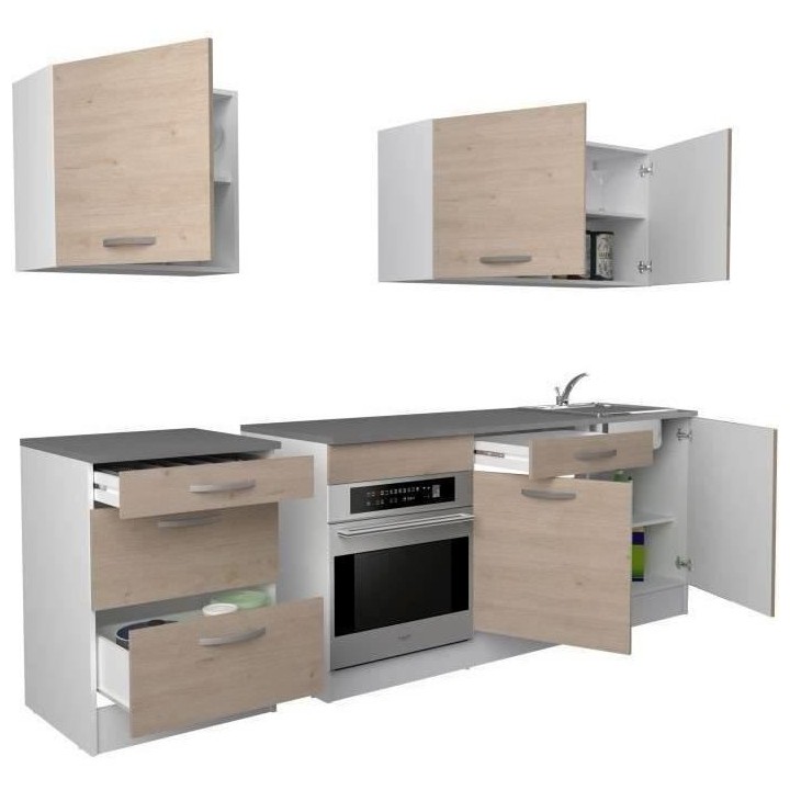 Cuisine complete OSLO - L 240cm - Chene - Plan de travail inclus