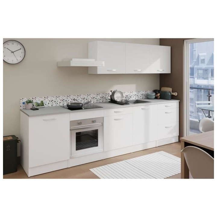 Cuisine complete OSLO - 300cm - Blanc - Plan de travail inclus