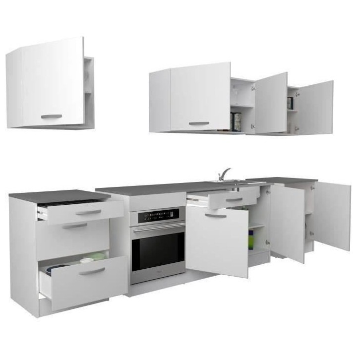 Cuisine complete OSLO - 300cm - Blanc - Plan de travail inclus
