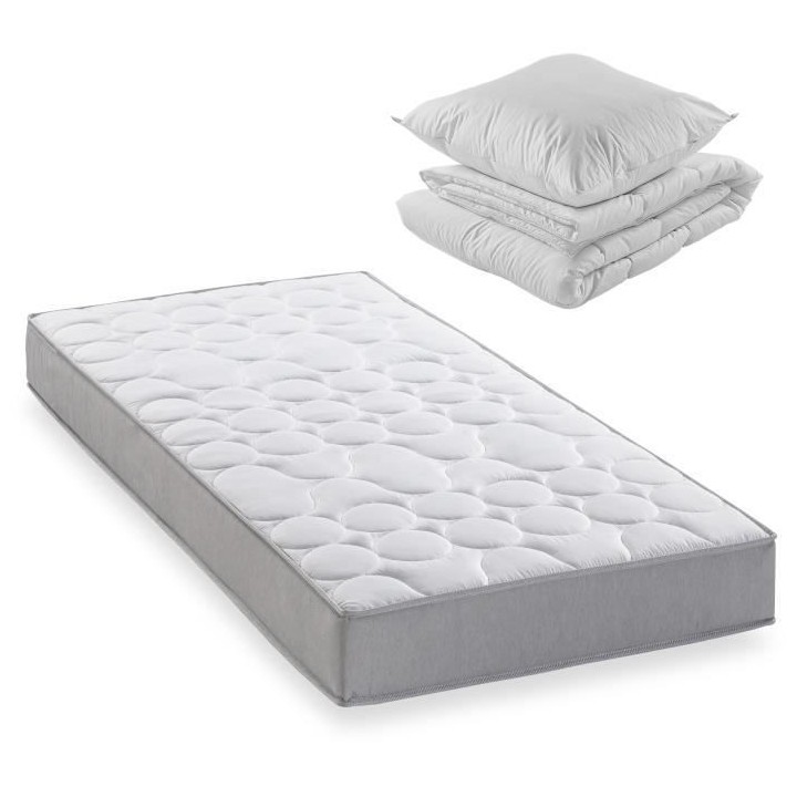 Pack matelas 90x190 cm + couette + oreiller - 330 Ressorts ensachés -