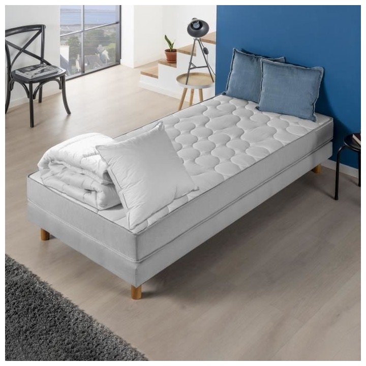 Pack matelas 90x190 cm + couette + oreiller - 330 Ressorts ensachés -