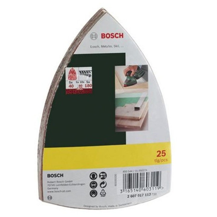 Assortiment de 25 disques abrasifs Bosch - Pour Ponceuses Multi, Grain