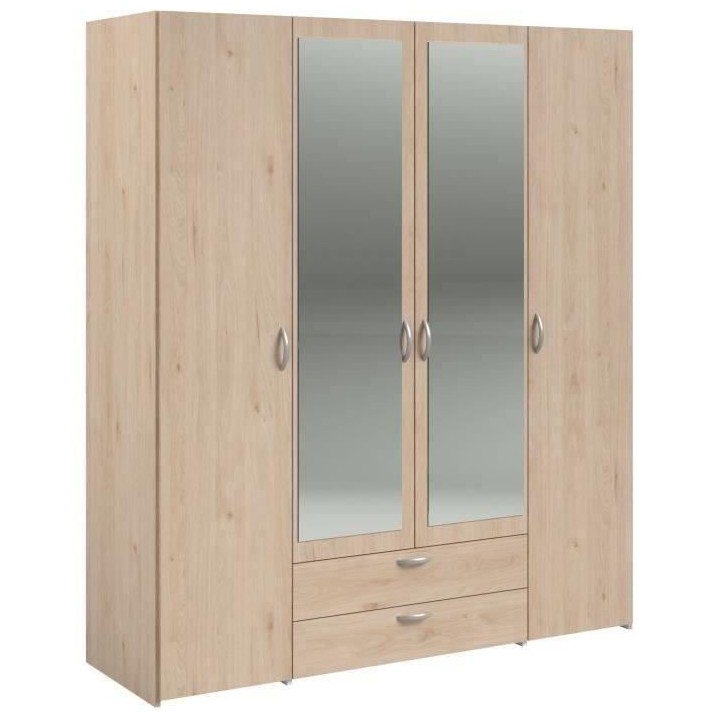 Armoire VARIA - Décor chene et blanc - 4 portes - 2 tiroirs - Portes