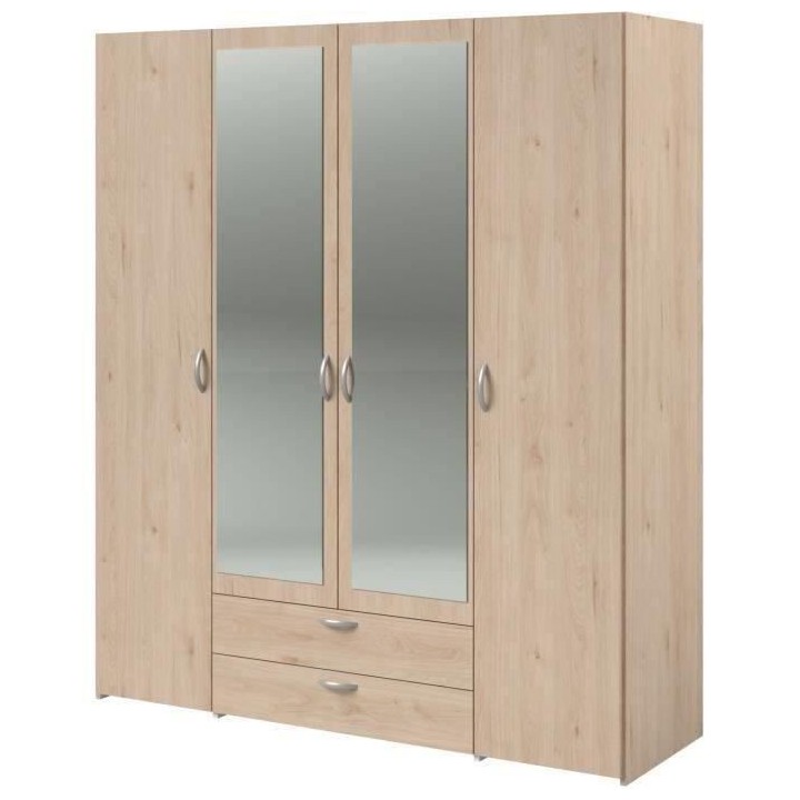 Armoire VARIA - Décor chene et blanc - 4 portes - 2 tiroirs - Portes