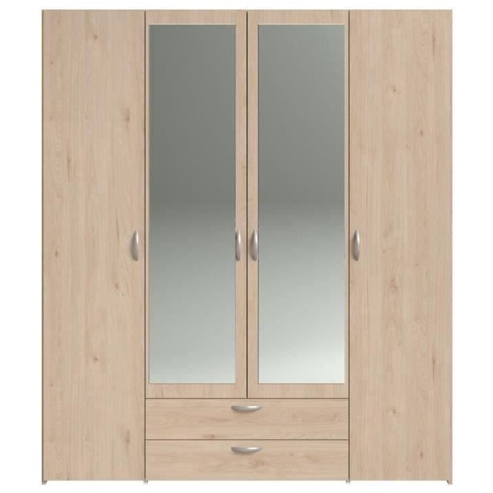 Armoire VARIA - Décor chene et blanc - 4 portes - 2 tiroirs - Portes