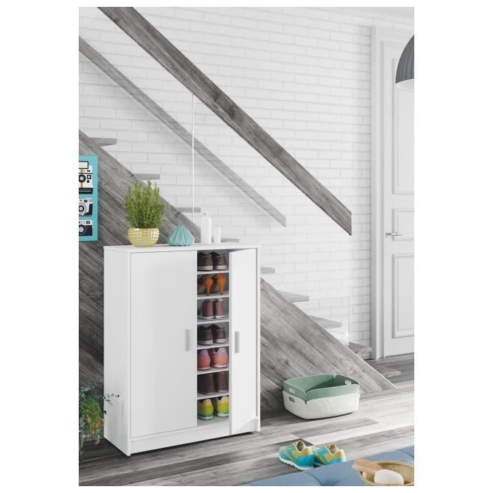 Meuble a chaussures armoire BASIC - 2 portes + 6 étageres - Mélamin