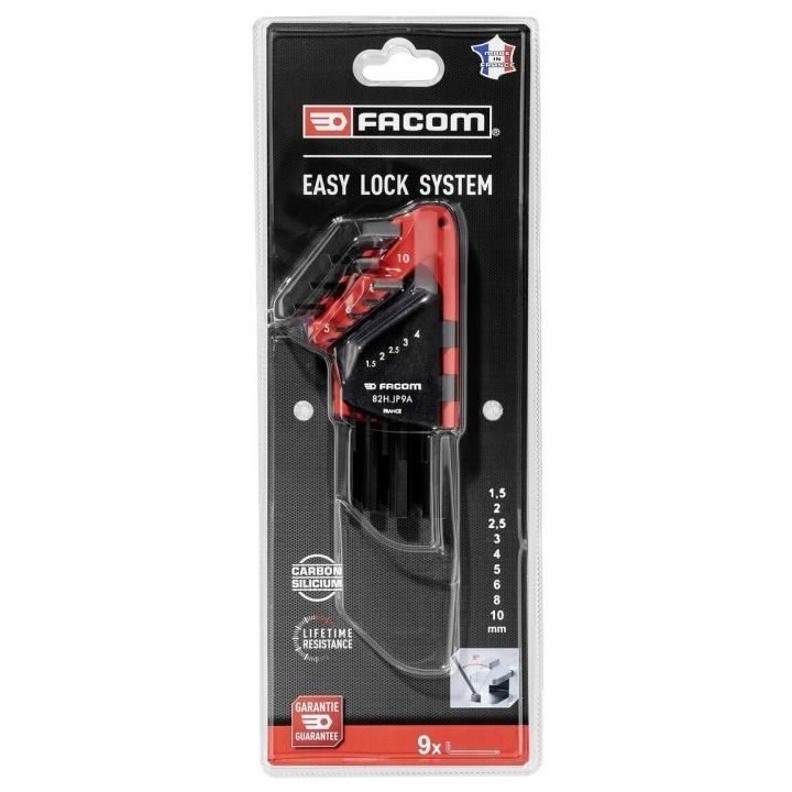 Jeu de 9 clés allen - FACOM - 82H.JP9APB - Courtes - Coudées - 6 pan
