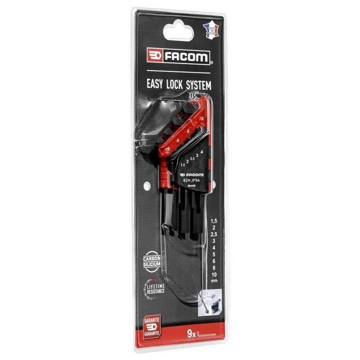 Jeu de 9 clés allen - FACOM - 82H.JP9APB - Courtes - Coudées - 6 pan