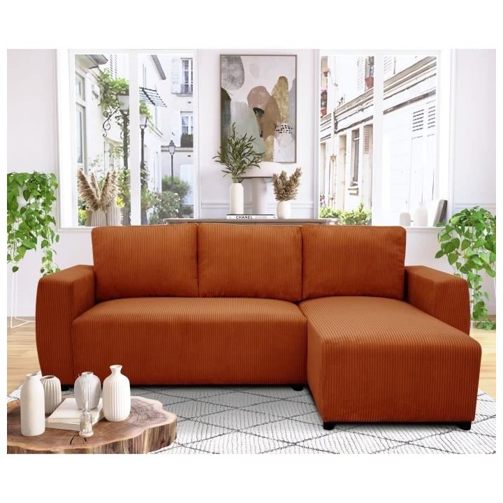 Canapé d'angle convertible 3 a 4 places PHARELL - Tissu velours cotel