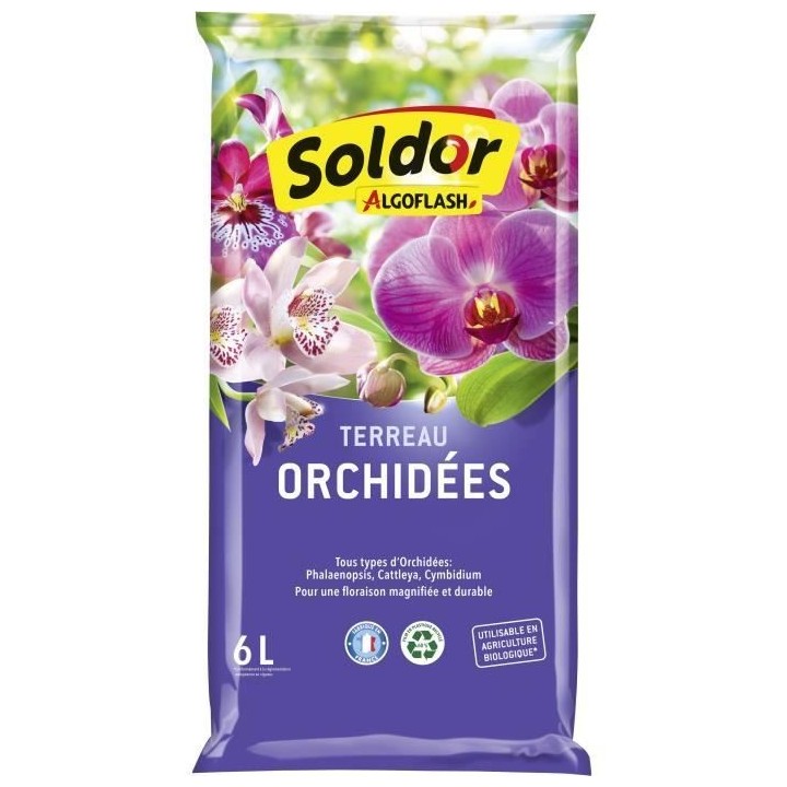 Terreau Orchidées 6 L - ALGOFLASH - Terreau spécifique - Ecorces de