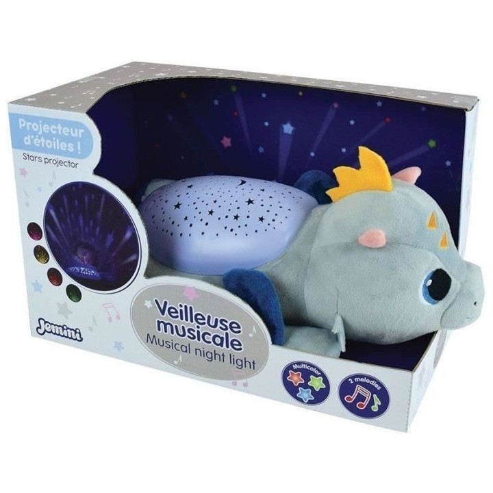 Peluche veilleuse et musicale - JEMINI - LEON LE DRAGON - Bleu - Mixte