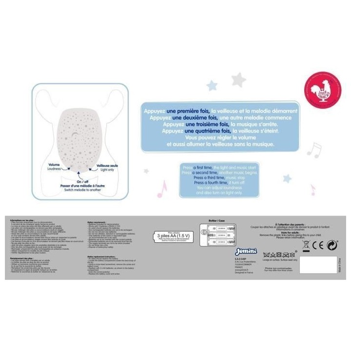 Peluche veilleuse et musicale - JEMINI - LEON LE DRAGON - Bleu - Mixte