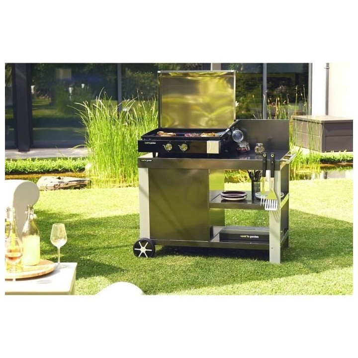 Plancha gaz FINESTA 2 brûleurs inox - Allumage intégré - Cuve acier