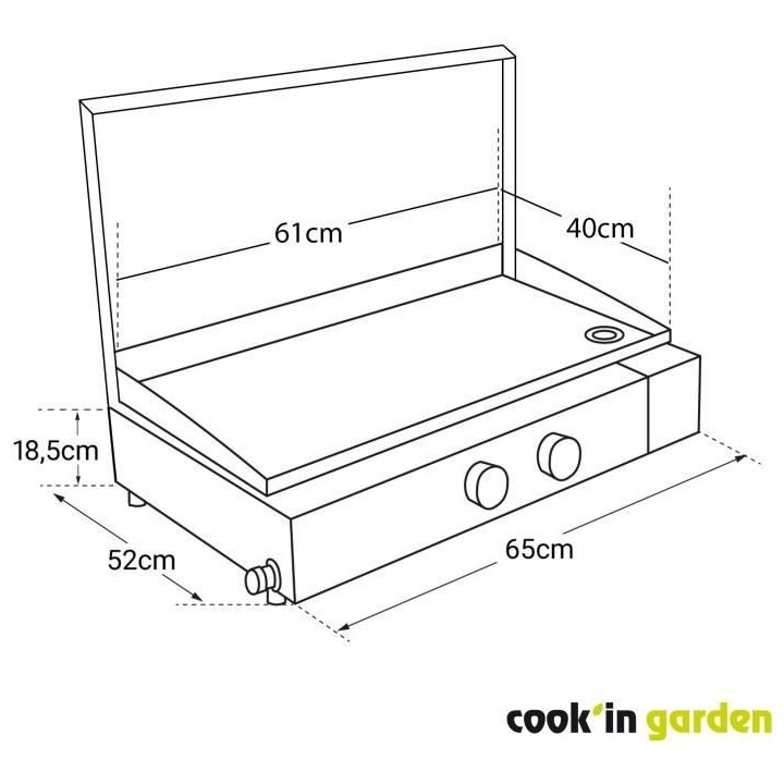 Plancha gaz FINESTA 2 brûleurs inox - Allumage intégré - Cuve acier