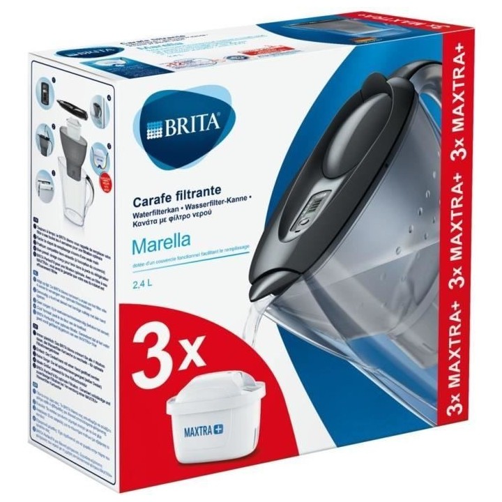 Carafe filtrante - BRITA - MARELLA - Graphite - 3 filtres MAXTRA +