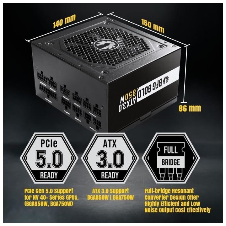 BITFENIX BFG GOLD 850W (80+ Gold) ATX 3.0 - Alimentation PC - 850W