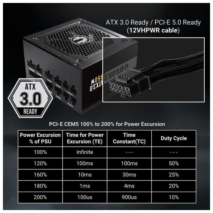 BITFENIX BFG GOLD 850W (80+ Gold) ATX 3.0 - Alimentation PC - 850W