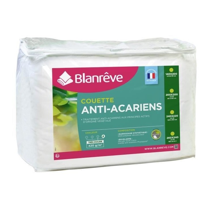 BLANREVE Couette tres chaude Percale - Anti-acariens - 420g/m² - 240x