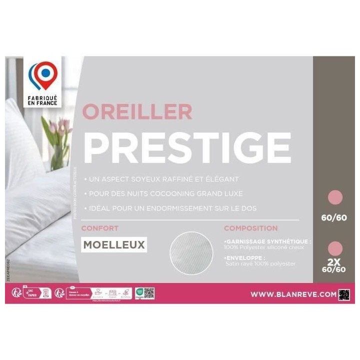 Oreiller 60x60 cm - BLANREVE PRESTIGE - 100% Polyester - Satin rayé