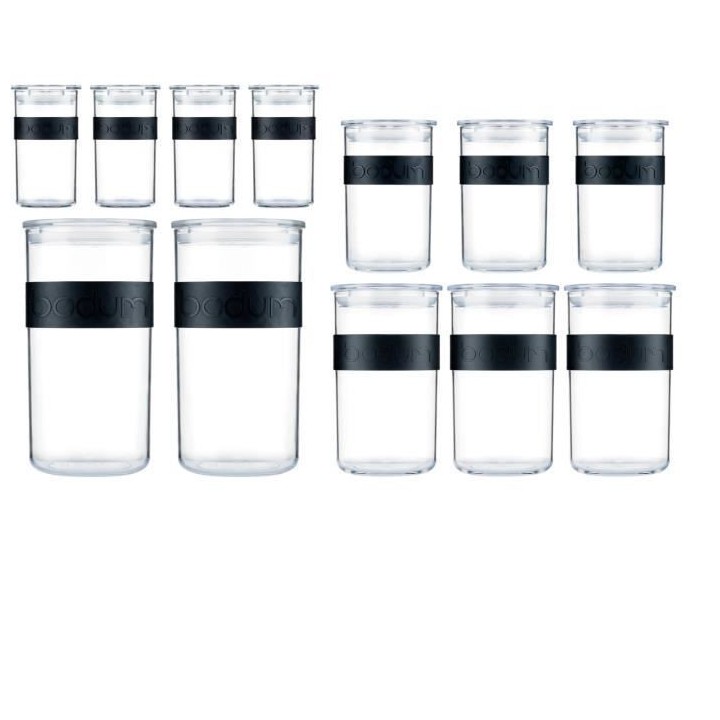 Bocaux conservation - BODUM - PRESSO SET - 12 bocaux plastique avec co