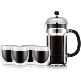 Cafetiere a piston - BODUM - CHAMBORD SET - 8 tasses 1.0 l + 4 verres