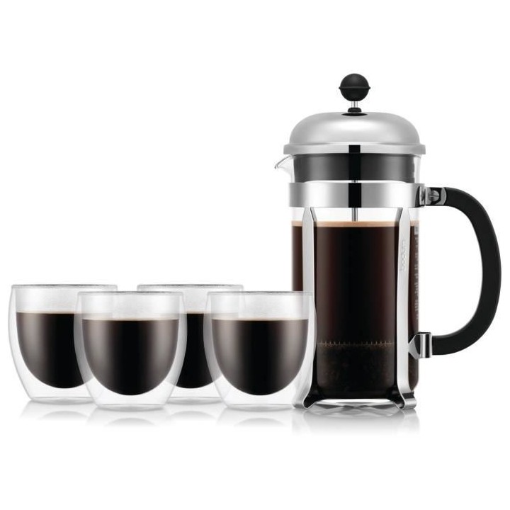 Cafetiere a piston - BODUM - CHAMBORD SET - 8 tasses 1.0 l + 4 verres