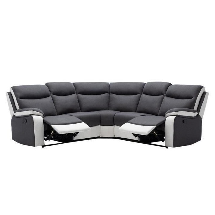 Canapé d'angle relax manuel - 5 places - HARVEY - Tissu gris et simil