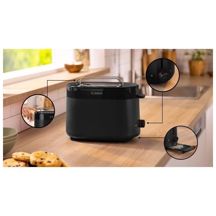 Toaster - BOSCH - TAT2M123 MyMoment - Noir - 2 tranches - centrage aut