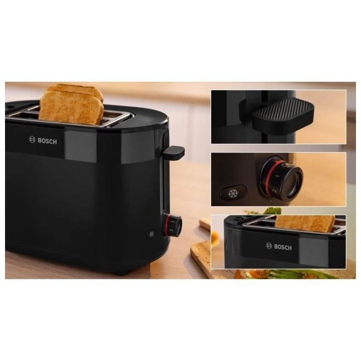 Toaster - BOSCH - TAT2M123 MyMoment - Noir - 2 tranches - centrage aut