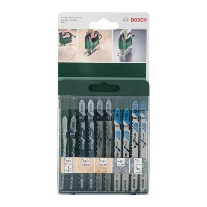 Lames de scie sauteuse - BOSCH - Lot de 10 pieces - HSS bimetal - Mixe