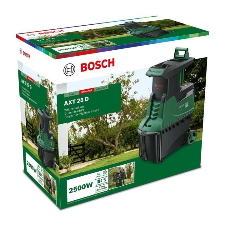 Broyeur de végétaux Bosch AXT 25D - branches jusqu'a 40 mm - électr