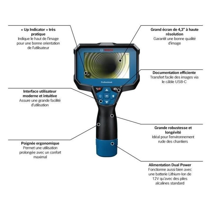 Caméra d'inspection Bosch Professional GIC 12V-4-23 C, a piles - 0601