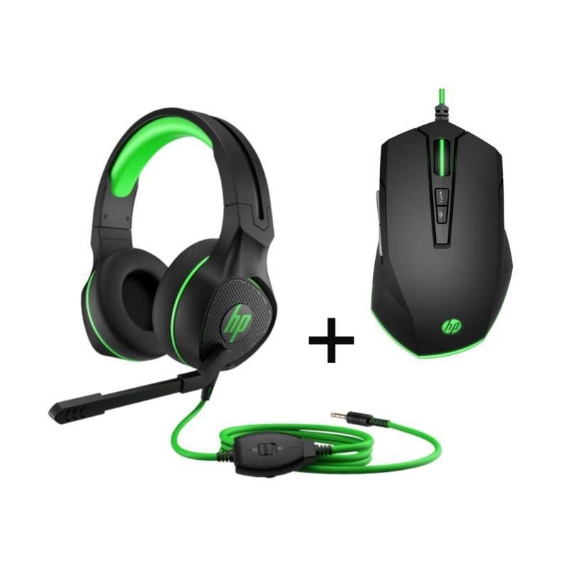 Pack Gaming HP - Casque de jeu 400 et Souris de jeu 200 - Noir et vert