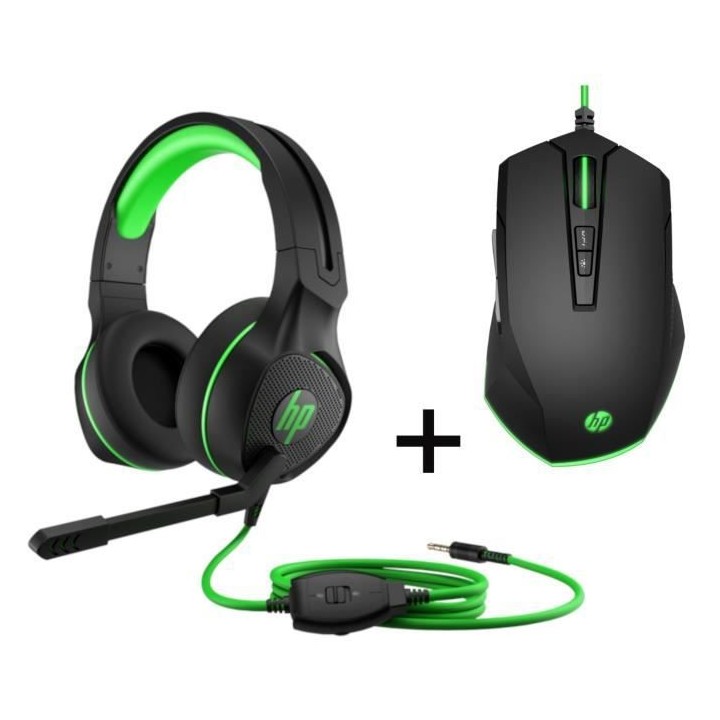 Pack Gaming HP - Casque de jeu 400 et Souris de jeu 200 - Noir et vert