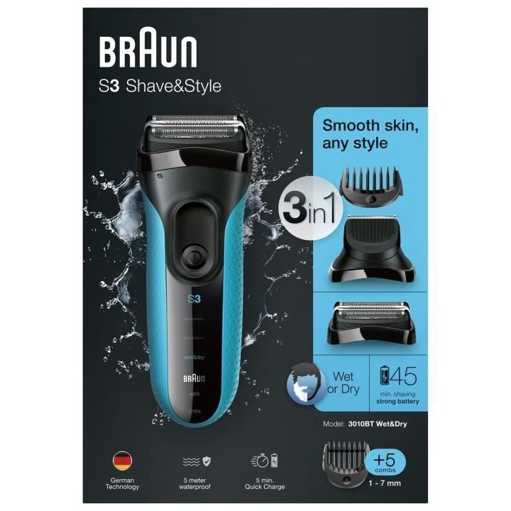 Rasoir électrique barbe homme - BRAUN - Series 3 Shave & Style 3010BT