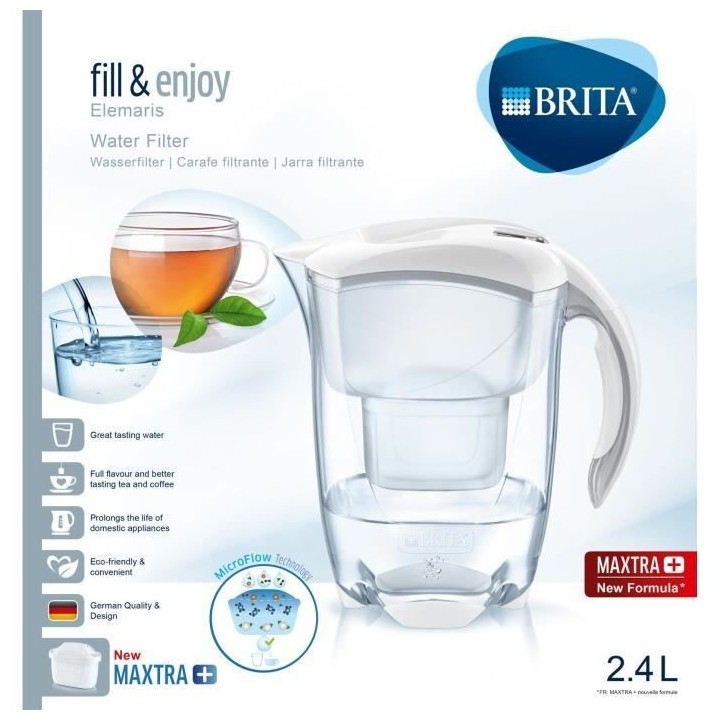 Carafe filtrante - BRITA - ELEMARIS - Blanc - 1 filtre MAXTRA +
