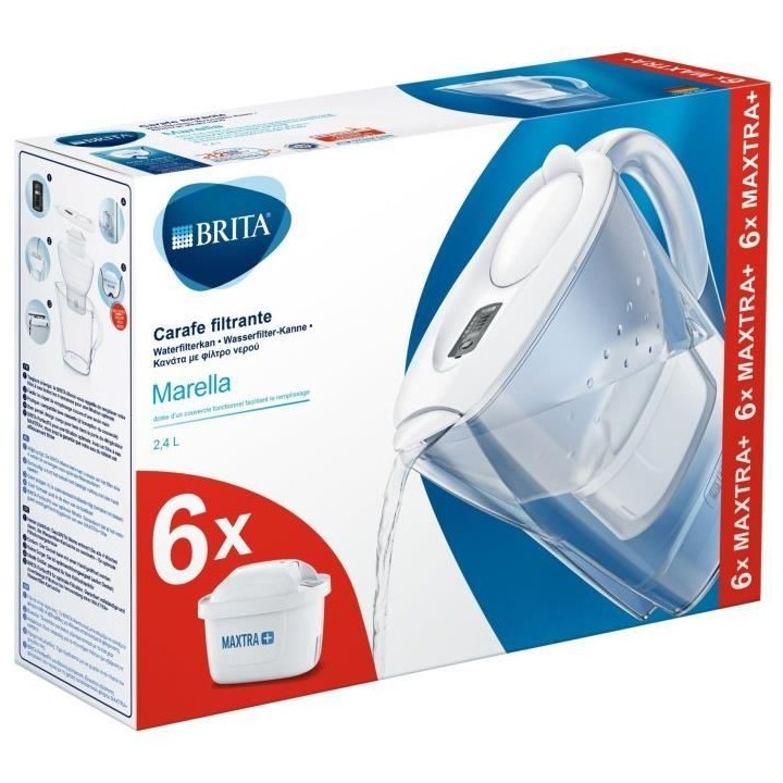 Carafe filtrante - BRITA - MARELLA - Blanc - 6 filtres MAXTRA +