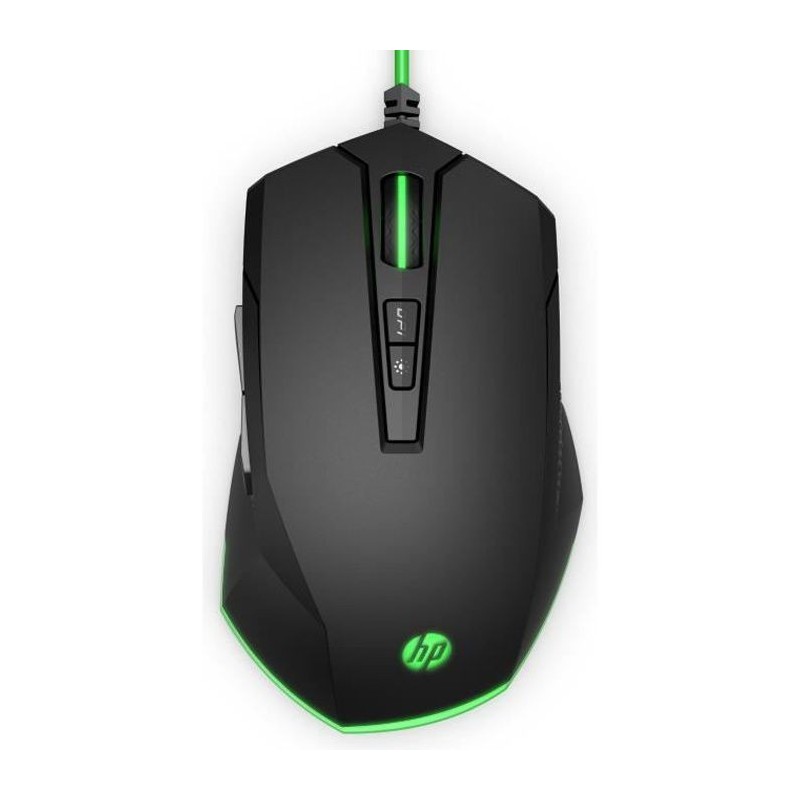 Souris de jeu 200 pour HP Pavilion - Filaire USB - 5 boutons - 3200 DPI - Noir/Vert