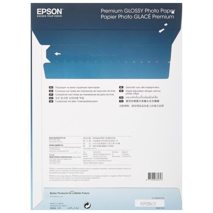Papier photo brillant premium - EPSON - A4 - 255g/m2 - 2x15 feuilles