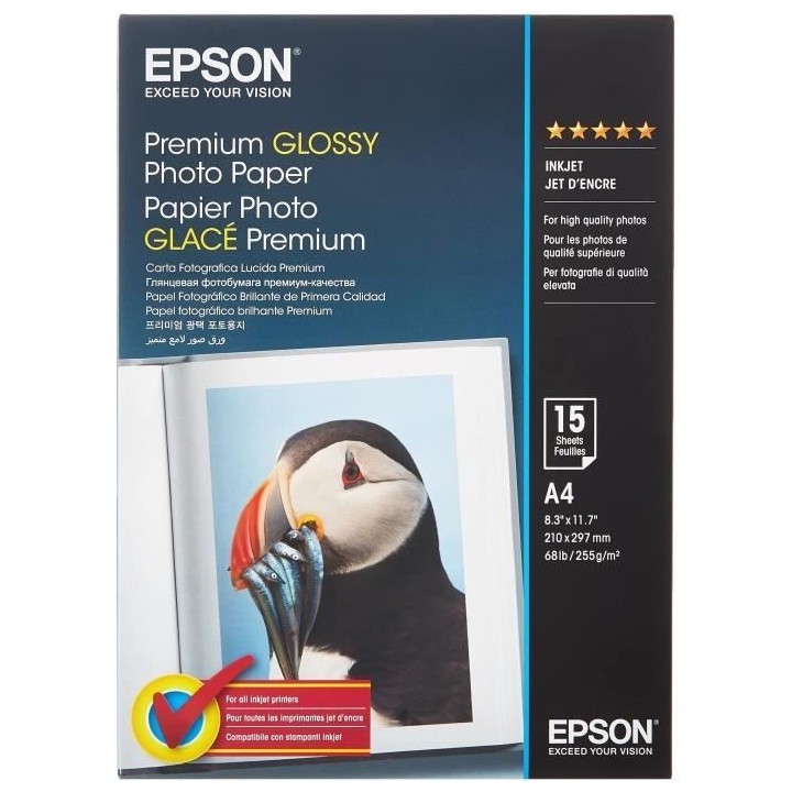 Papier photo brillant premium - EPSON - A4 - 255g/m2 - 2x15 feuilles