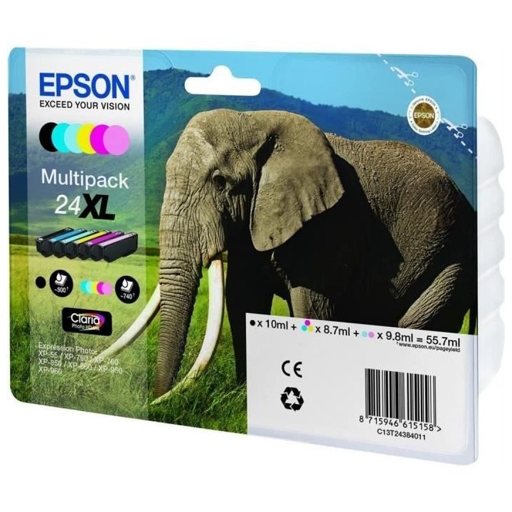 EPSON Multipack 24 XL - Eléphant - Noir, jaune, cyan, magenta, magent