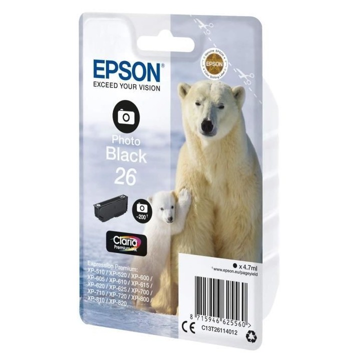 EPSON Cartouche d'encre T2611 Noir photo - Ours Polaire (C13T26114010)