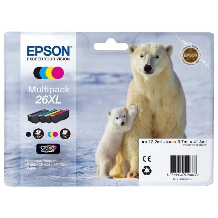 EPSON Multipack T2636 XL - Ours Polaire - Noir, Cyan, Jaune, Magenta (