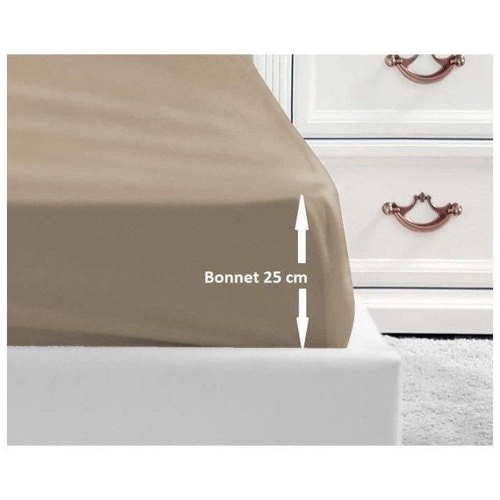 LOVELY HOME Drap Housse 100% coton 140x190x25 cm beige